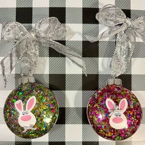 Glitter Bunny Holiday Ornaments - Silver and Multicolor